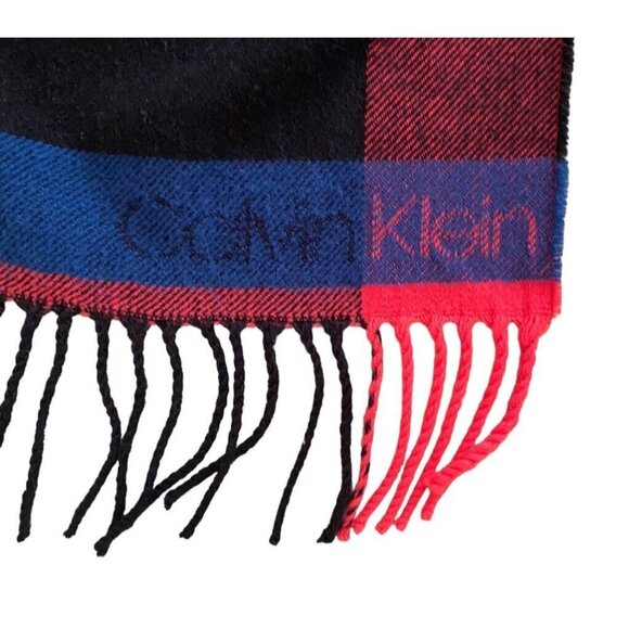 Calvin Klein Womens Hot Pink Navy‎ Blue Black Plaid Scarf Colorblock Soft Scarve - Picture 3 of 3